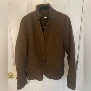 J.Crew brown velvet-like blazer with herringbone trim on collar; Size Medium